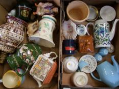 A mixed collection of items to include: Melba ware toby jug, Honiton vase, crown devon jug, Sadler