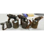 Four brass paraffin blow torches: