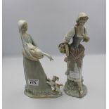 Lladro figurines: girl with a puppy and a lady with a basket of flowers (2).