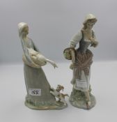 Lladro figurines: girl with a puppy and a lady with a basket of flowers (2).