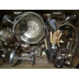 A mixed collection of metal items to include: pierced white metal dish, silver plated goblets,