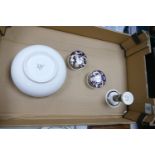 Wedgwood Cornucopia fruit bowl : ( seconds) together with two lidded boxes and a candlestick