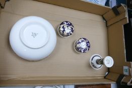 Wedgwood Cornucopia fruit bowl : ( seconds) together with two lidded boxes and a candlestick