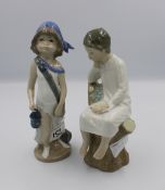 Lladro figure of a boy on a stump: together with a Cascades figure of a girl dressed as a pirate (
