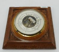 Carved oak wooden barometer : 22.5cm x 22.5cm