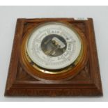 Carved oak wooden barometer : 22.5cm x 22.5cm