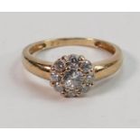 Ladies 9ct Gold Dress Ring: set with white stones, 2.2g, size m