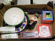 A mixed collection of items to include: spode, carved African figures, Coalport vases etc