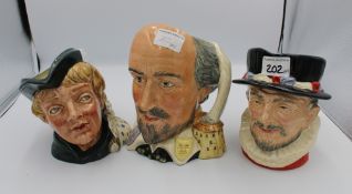 Royal Doulton large character jugs: Dick Whittington D6375, Beefeater D6206 and Willian