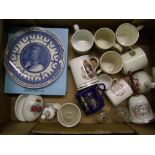 A collection of Royal commemorative ware: including Wedgwood plates, tankards, mugs etc (1 tray).