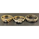 Ladies 9ct gold and diamond ring: together with two similar rings. Total weight 8.3 grams (3)