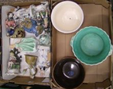 A collection of ceramic items to include; Continental figures, West German planter, Spode planter