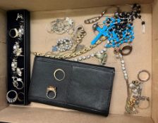 A collection of costume jewellery : to include rings, necklaces, boxed bracelet, ear rings etc
