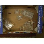 Three crystal decanters: plus an extra stopper.