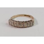 Ladies 9ct Gold Dress Ring: set with white stones, 1.8g, size J/K