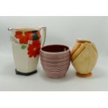 Art Deco Sylvac Ribbed Water Jug & Vase: together with hand decorated Arthur Woods Item, tallest