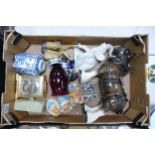 A mixed collection of items to include: Damaged Nao Elephant figure, large ceramic shire horse,