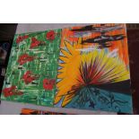 Two unframed canvas abstract paintings: by Rachel Bishop (unsigned), vendor is a former Moorcroft