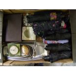 A mixed collection of items to include: onyx ashtray, egg and barometer, cased cutlery set , and