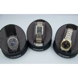 Three Mid Size Citizen Branded Gents Watches: purchased by vendor as part a collection of over 100