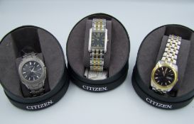 Three Mid Size Citizen Branded Gents Watches: purchased by vendor as part a collection of over 100
