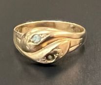 9ct gold gents snake ring: one stone missing. Total weight 4.5 grams