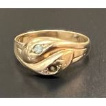 9ct gold gents snake ring: one stone missing. Total weight 4.5 grams