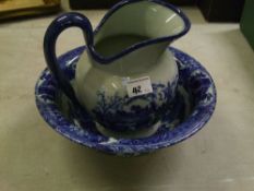Victorian ware Iron stone Blue and White wash bowl and ewer: