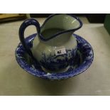 Victorian ware Iron stone Blue and White wash bowl and ewer: