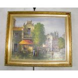 Joseph Oliveri Continental oil on canvas : City street scene in gild frame. 62cm x 52cm overall