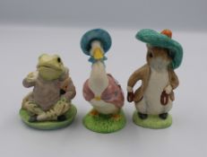 Beswick Beatrix Potter figures: satin matt Jemima Puddleduck, Benjamin Bunny and Jeremy Fisher (3).