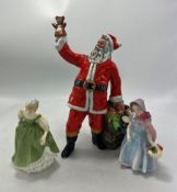 Royal Doulton Santa Claus: Hn2725 (seconds and chip to foot) together with Fair Maiden HN2211 (2nds)