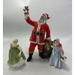 Royal Doulton Santa Claus: Hn2725 (seconds and chip to foot) together with Fair Maiden HN2211 (2nds)