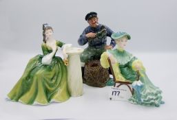 Royal Doulton lady figures to include Secret thoughts : HN2382, Ascot HN2356 and The lobster man