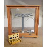 Vintage Laboratory/Scientific Balance (Scales) Phillip Harris Ltd: in Wooden/Glass Case complete