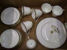 Minton Saturn pattern tea ware: 6 trio's, 1 x cake plate, mostly marked as factory seconds (1 tray).