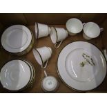 Minton Saturn pattern tea ware: 6 trio's, 1 x cake plate, mostly marked as factory seconds (1 tray).