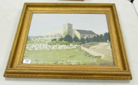 S E Owen Oil on Board St. Trillo's Parish Church Rhos-on-Sea: 54 x 65cm