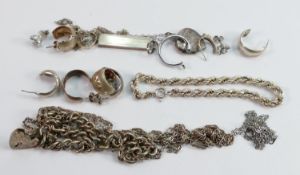 A collection of Silver jewellery: including chains, bracelets, Earrings etc, 62.7g.