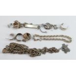 A collection of Silver jewellery: including chains, bracelets, Earrings etc, 62.7g.