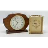 Comitti of London Wooden Framed Mantle Clock: together with Brass Effect Quartz Carriage Clock(2)