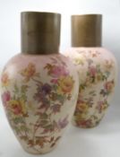 Doulton Burslem Large Pair of Vase's: with Floral Decoration, height 41cm(2)