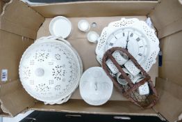 A Collection of Authentic Leedsware items to include: large reticulated lidded bowl, napkin rings,