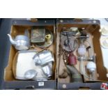 Mixed collection of metalware items: including Picquot ware teaset, gas lamps, car parts, pocket