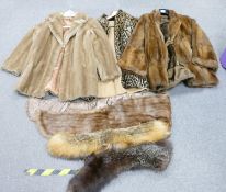 Collection of vintage fur and pseudo fur jackets and stole: Includes James Smith jacket. Sizes 10'