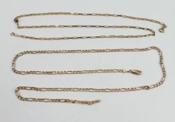 Two x long 9ct hallmarked gold neck chains: weight 7.7g, and measuring 53cm & 49cm long appx. (2)