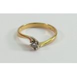 18ct gold diamond solitaire ladies ring, size Q, 3.1g: