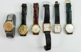 Six vintage Gents wrist watches Roamer Oris Rado etc: Others are Lorus, Eterna & Revue all not