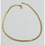 9ct gold fully hallmarked flat link necklet: Measures 43cm long, weight 9.1g.