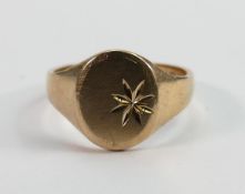 9ct gold gents signet ring, size S, 5g: